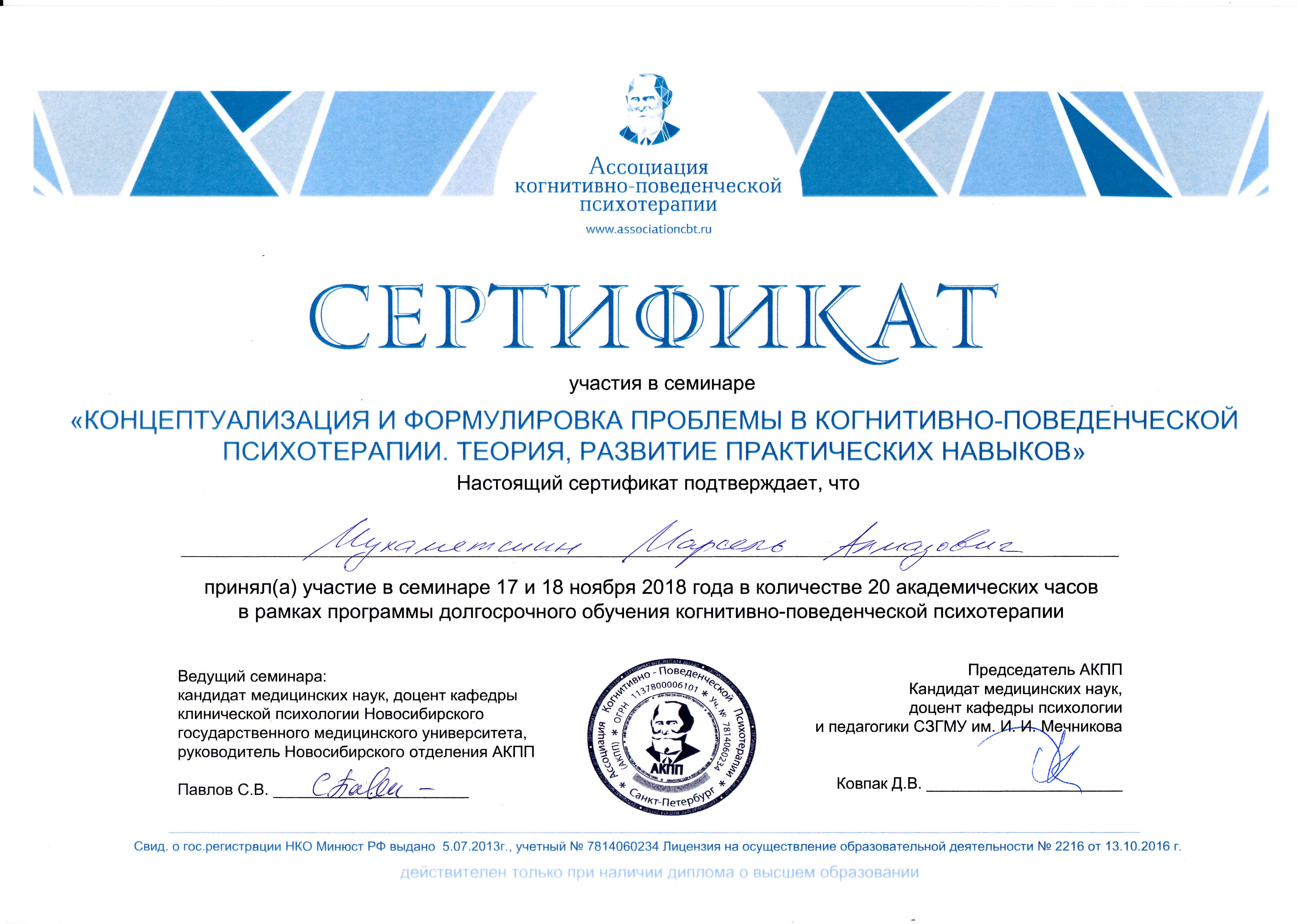 Концептуализация в КПТ: АКПП · формулировка проблемы · ноябрь 2018