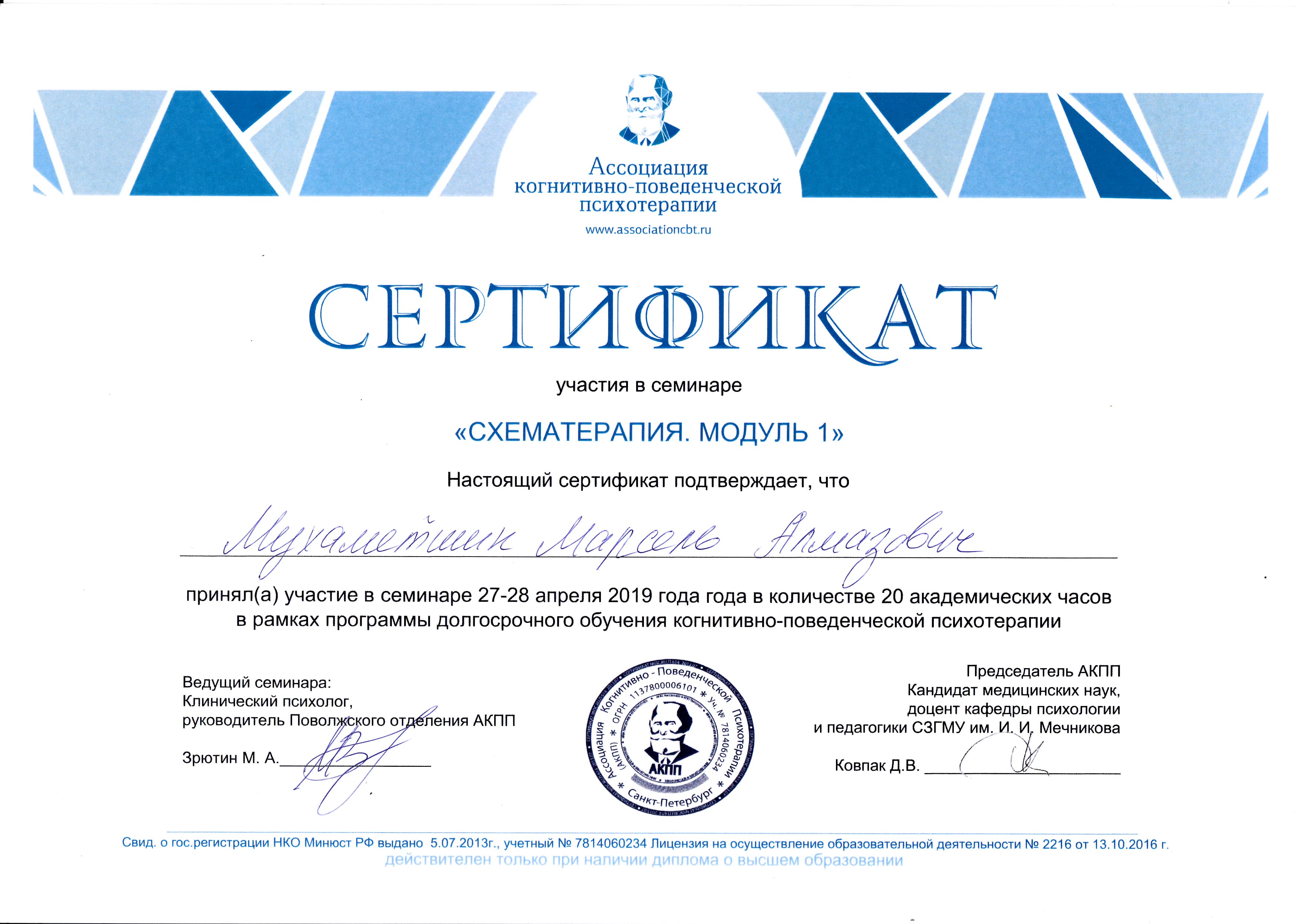 Схематерапия · модуль 1: АКПП · апрель 2019