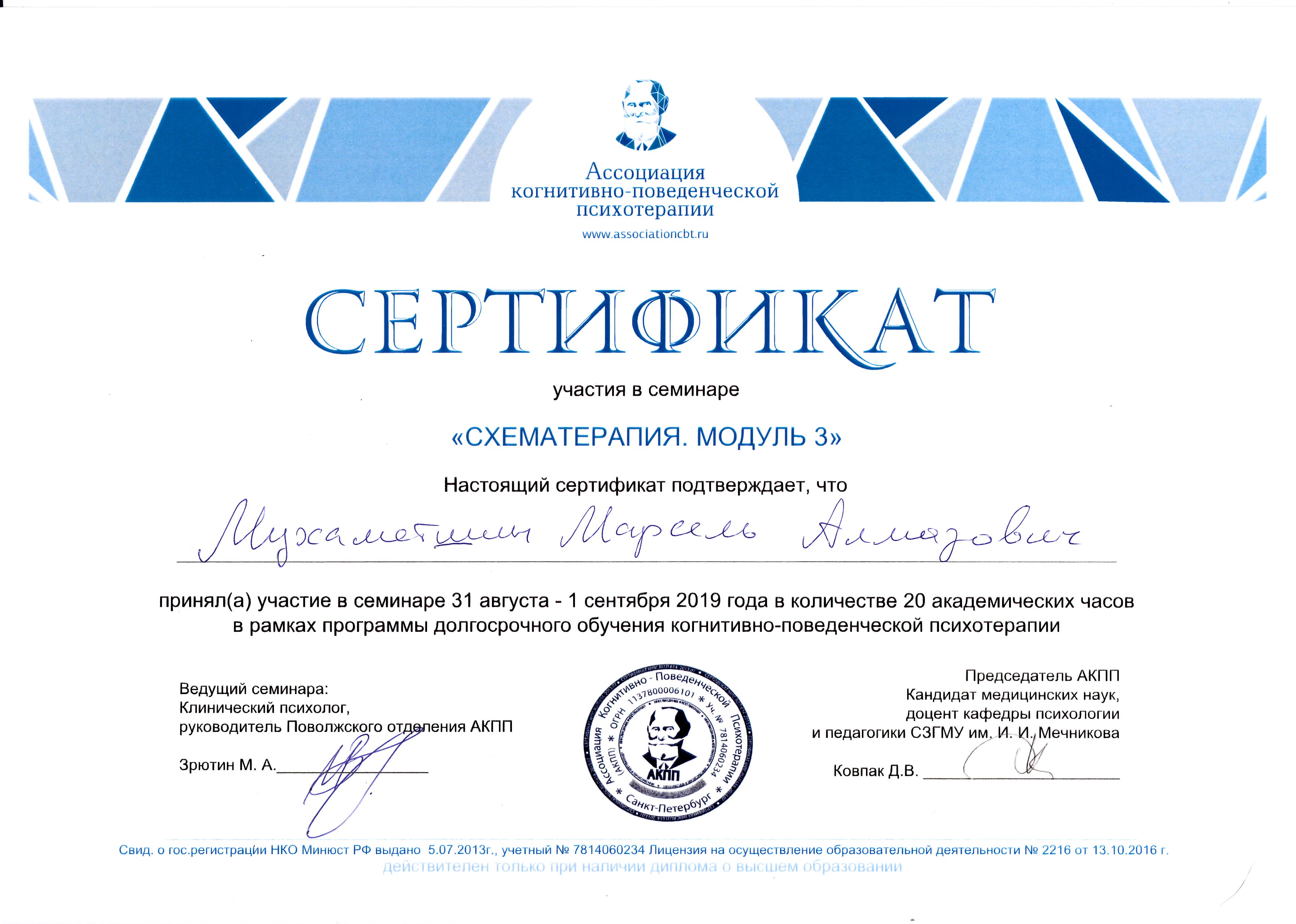 Схематерапия · модуль 3: АКПП · август–сентябрь 2019